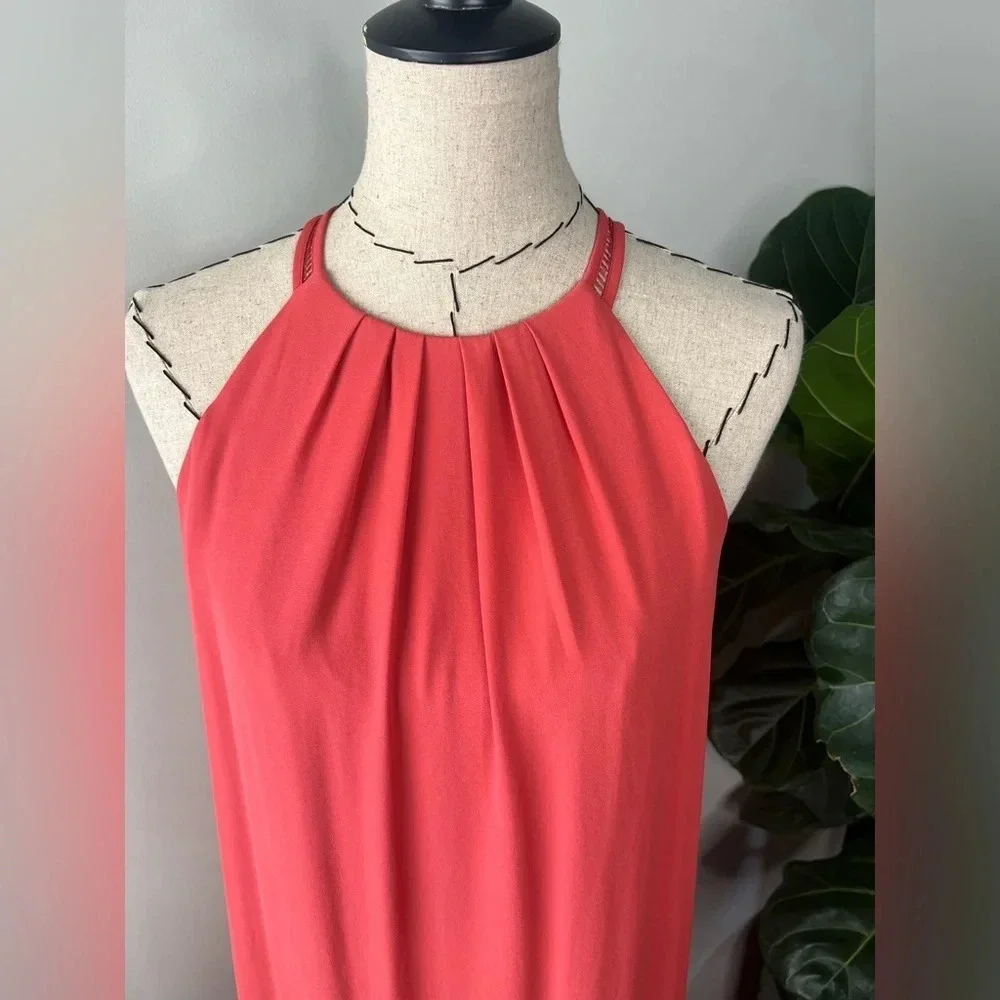 White House Black Market maxi coral size 6 lined dress polyester wedding evening - Picture 4 of 9